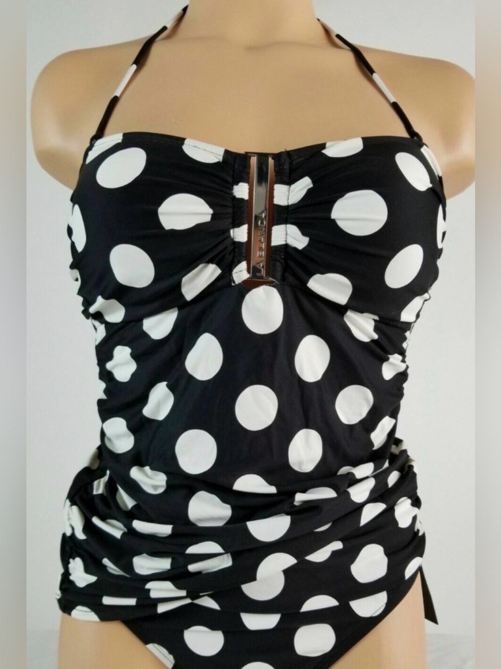 La Blanca Black White Polka Dot Tankini Swimsuit Top 10 Modern Glam Resort Swim